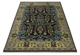Traditional Black, Beige and Blue Antique Style Hand knotted Wool Area Rug