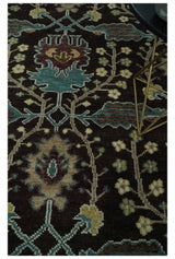 Traditional Black, Beige and Blue Antique Style Hand knotted Wool Area Rug