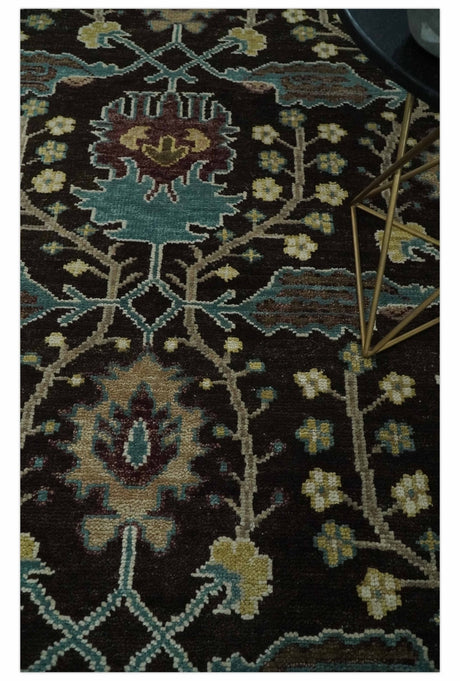 Traditional Black, Beige and Blue Antique Style Hand knotted Wool Area Rug