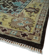 Traditional Black, Beige and Blue Antique Style Hand knotted Wool Area Rug