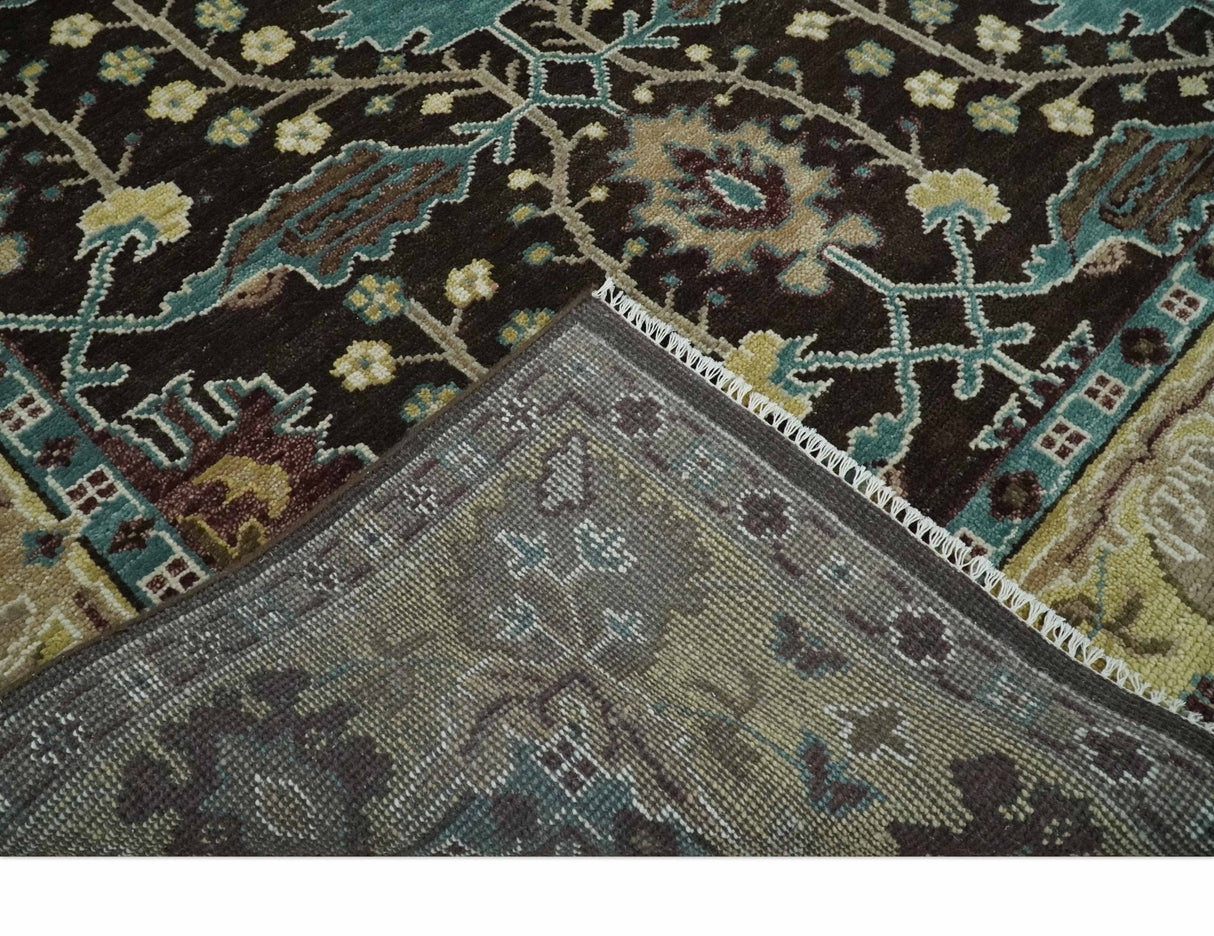 Traditional Black, Beige and Blue Antique Style Hand knotted Wool Area Rug