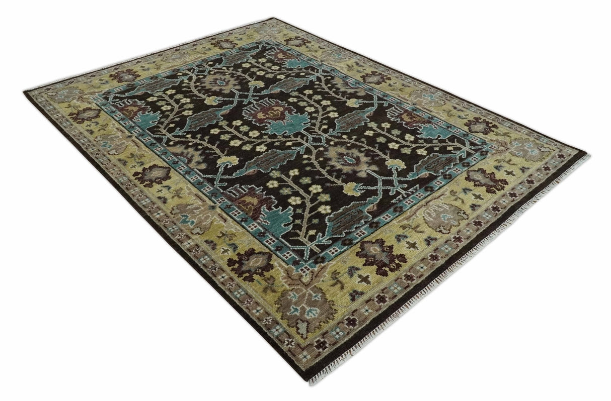 Traditional Black, Beige and Blue Antique Style Hand knotted Wool Area Rug