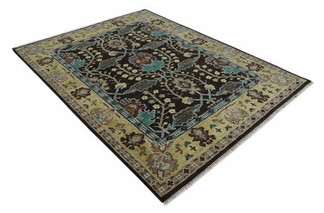 Traditional Black, Beige and Blue Antique Style Hand knotted Wool Area Rug