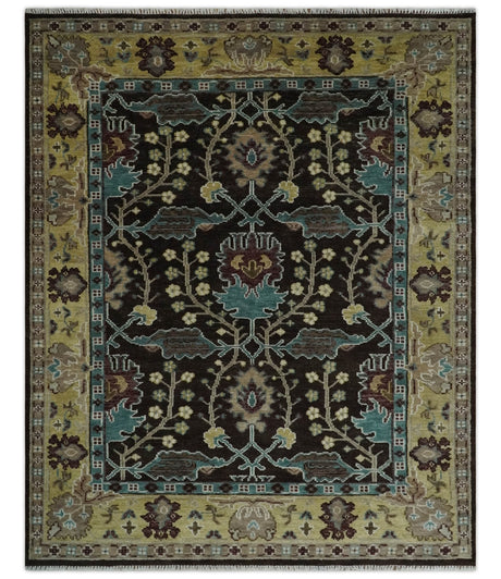 Traditional Black, Beige and Blue Antique Style Hand knotted Wool Area Rug