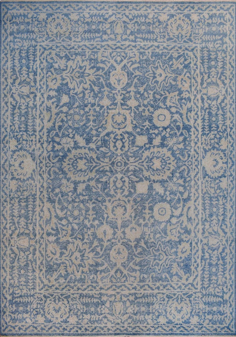Traditional Blue and Beige Hand Knotted 8x10 Wool Area Rug