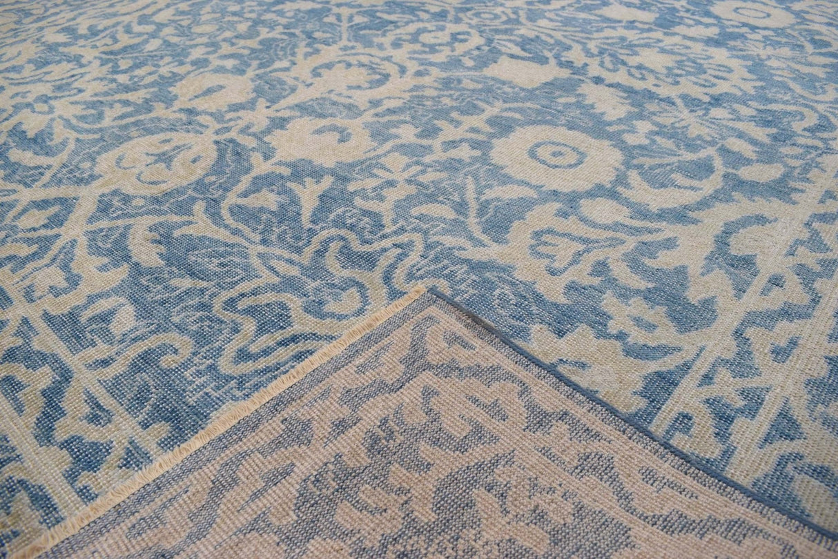 Traditional Blue and Beige Hand Knotted 8x10 Wool Area Rug