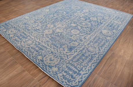 Traditional Blue and Beige Hand Knotted 8x10 Wool Area Rug