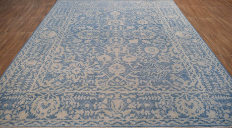 Traditional Blue and Beige Hand Knotted 8x10 Wool Area Rug