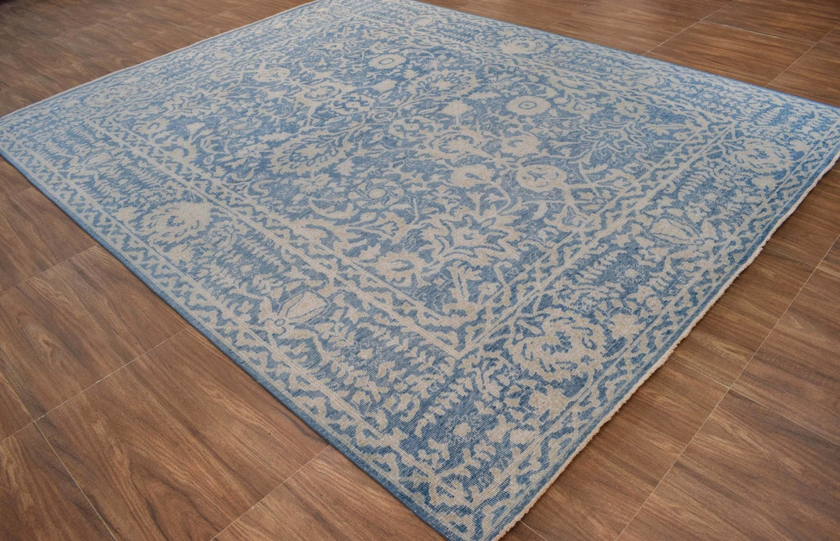 Traditional Blue and Beige Hand Knotted 8x10 Wool Area Rug