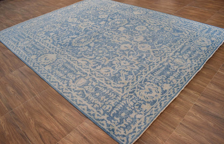 Traditional Blue and Beige Hand Knotted 8x10 Wool Area Rug