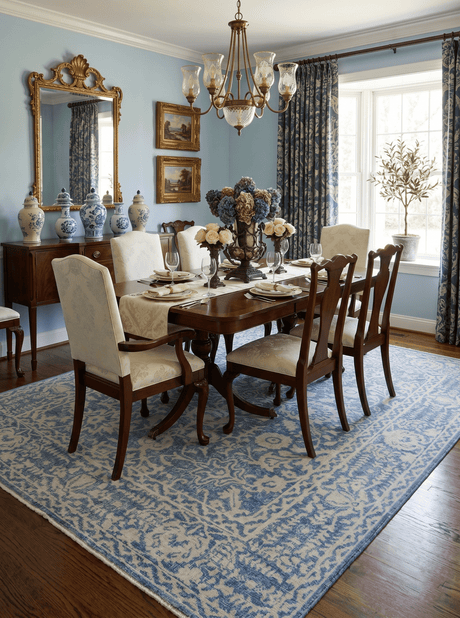 Traditional Blue and Beige Hand Knotted 8x10 Wool Area Rug