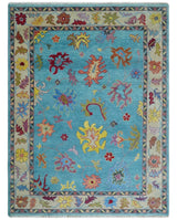 Traditional Blue and Beige Hand knotted Oushak Custom Made Wool Area Rug