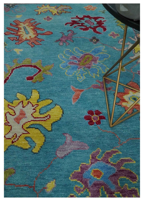 Traditional Blue and Beige Hand knotted Oushak Custom Made Wool Area Rug