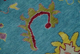 Traditional Blue and Beige Hand knotted Oushak Custom Made Wool Area Rug
