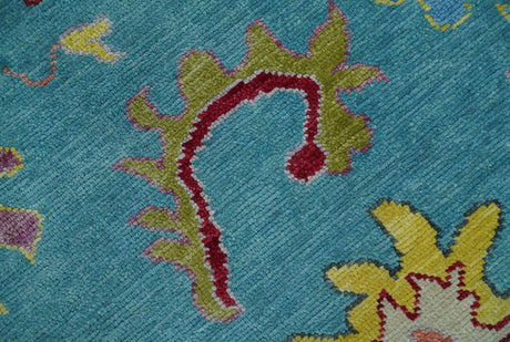 Traditional Blue and Beige Hand knotted Oushak Custom Made Wool Area Rug