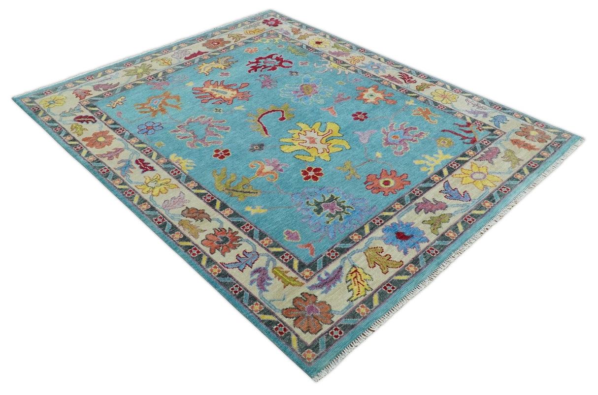 Traditional Blue and Beige Hand knotted Oushak Custom Made Wool Area Rug