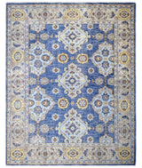 Traditional Blue and Camel Hand Knotted 8x10 Wool Area Rug