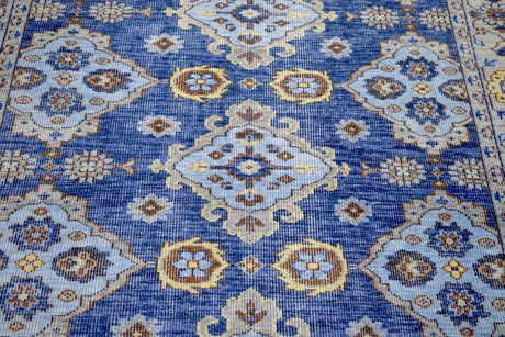 Traditional Blue and Camel Hand Knotted 8x10 Wool Area Rug