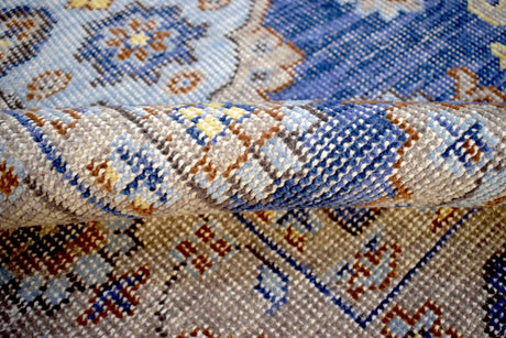Traditional Blue and Camel Hand Knotted 8x10 Wool Area Rug