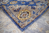 Traditional Blue and Camel Hand Knotted 8x10 Wool Area Rug