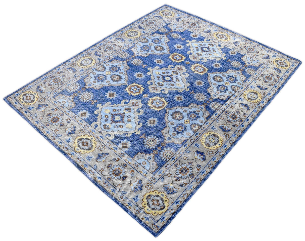 Traditional Blue and Camel Hand Knotted 8x10 Wool Area Rug