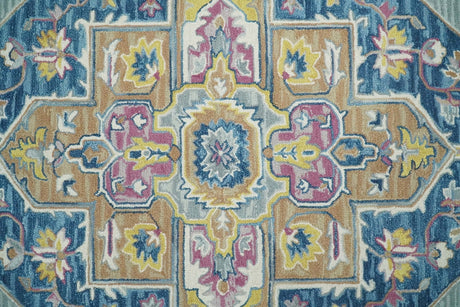 Traditional Blue and Camel Textured Loop Wool Hand Tufted Area Rug