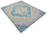 Traditional Blue and Camel Textured Loop Wool Hand Tufted Area Rug