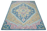 Traditional Blue and Camel Textured Loop Wool Hand Tufted Area Rug