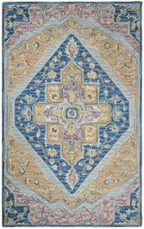 Traditional Blue and Camel Textured Loop Wool Hand Tufted Area Rug
