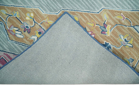 Traditional Blue and Camel Textured Loop Wool Hand Tufted Area Rug