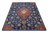 Traditional Blue and Red Hand Tufted Turkish Design Wool Area Rug