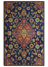 Traditional Blue and Red Hand Tufted Turkish Design Wool Area Rug