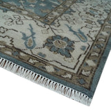 Traditional Blue, Ivory and Brown Oriental Oushak 8x10 wool Area Rug