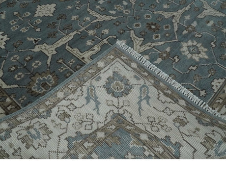 Traditional Blue, Ivory and Brown Oriental Oushak 8x10 wool Area Rug