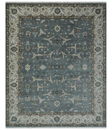 Traditional Blue, Ivory and Brown Oriental Oushak 8x10 wool Area Rug