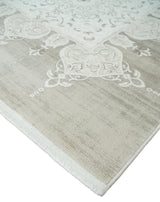 Traditional Brown and Ivory Antique Finish Art Silk Area Rug