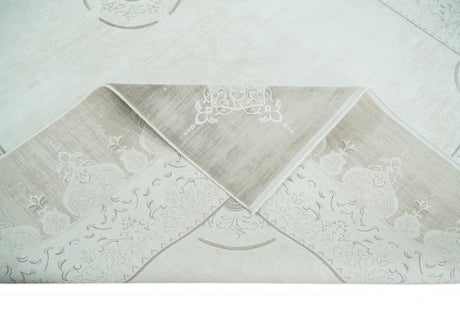 Traditional Brown and Ivory Antique Finish Art Silk Area Rug