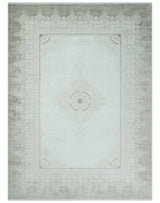 Traditional Brown and Ivory Antique Finish Art Silk Area Rug