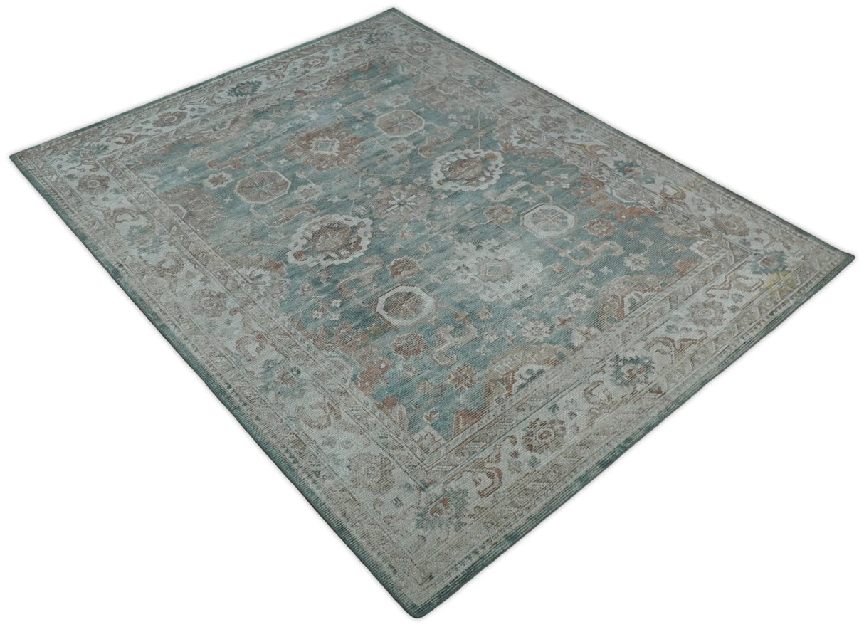 Traditional Brown And Teal Hand Woven Wool 8x10 Area rug