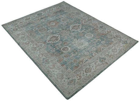 Traditional Brown And Teal Hand Woven Wool 8x10 Area rug