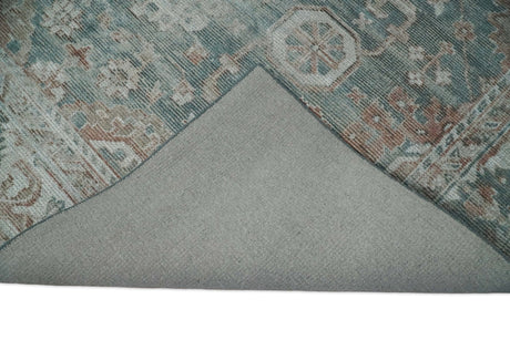 Traditional Brown And Teal Hand Woven Wool 8x10 Area rug