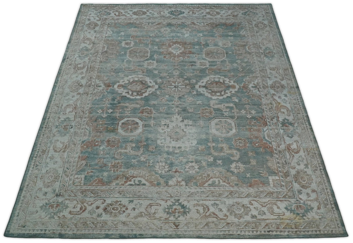 Traditional Brown And Teal Hand Woven Wool 8x10 Area rug