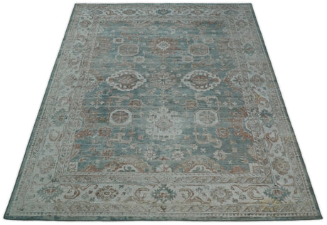 Traditional Brown And Teal Hand Woven Wool 8x10 Area rug