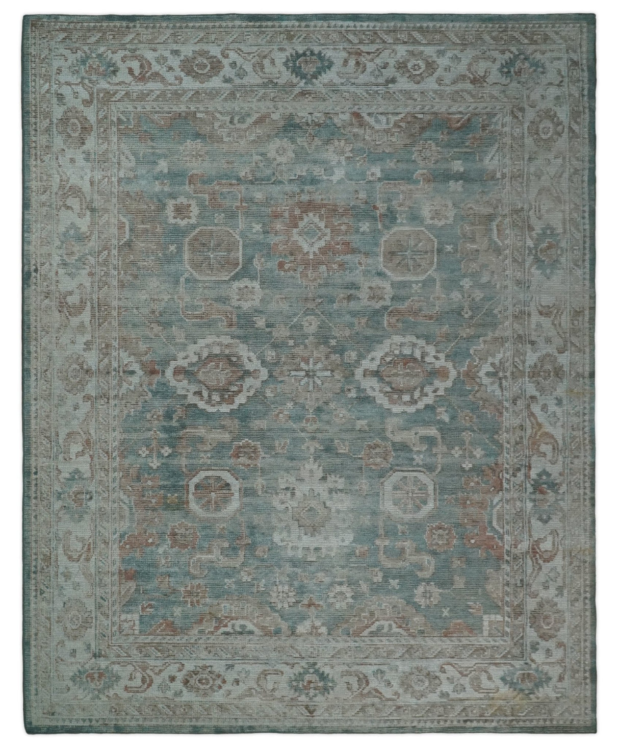 Traditional Brown And Teal Hand Woven Wool 8x10 Area rug