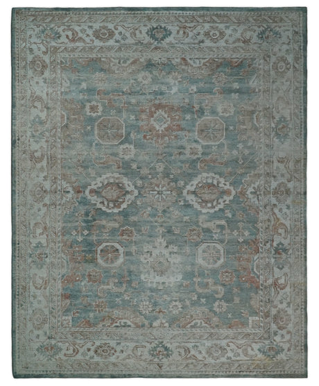 Traditional Brown And Teal Hand Woven Wool 8x10 Area rug