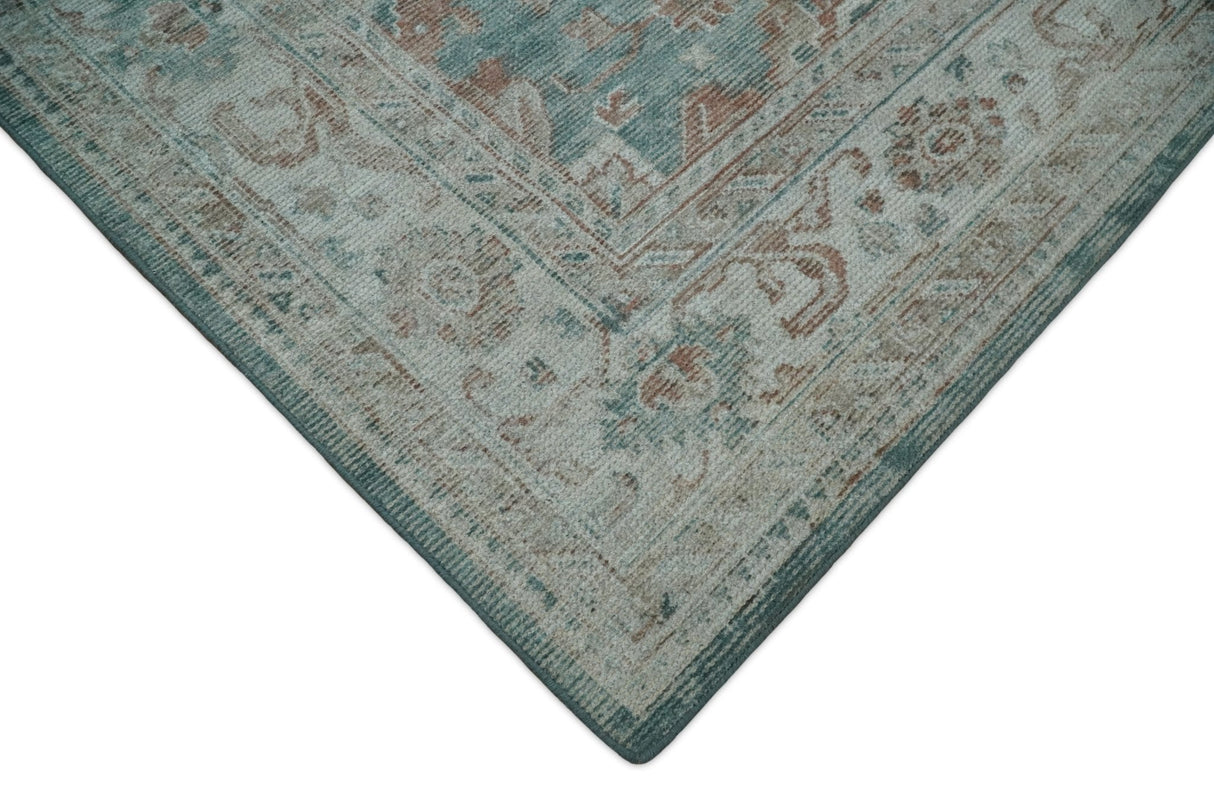 Traditional Brown And Teal Hand Woven Wool 8x10 Area rug