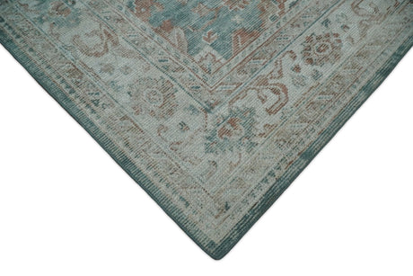Traditional Brown And Teal Hand Woven Wool 8x10 Area rug