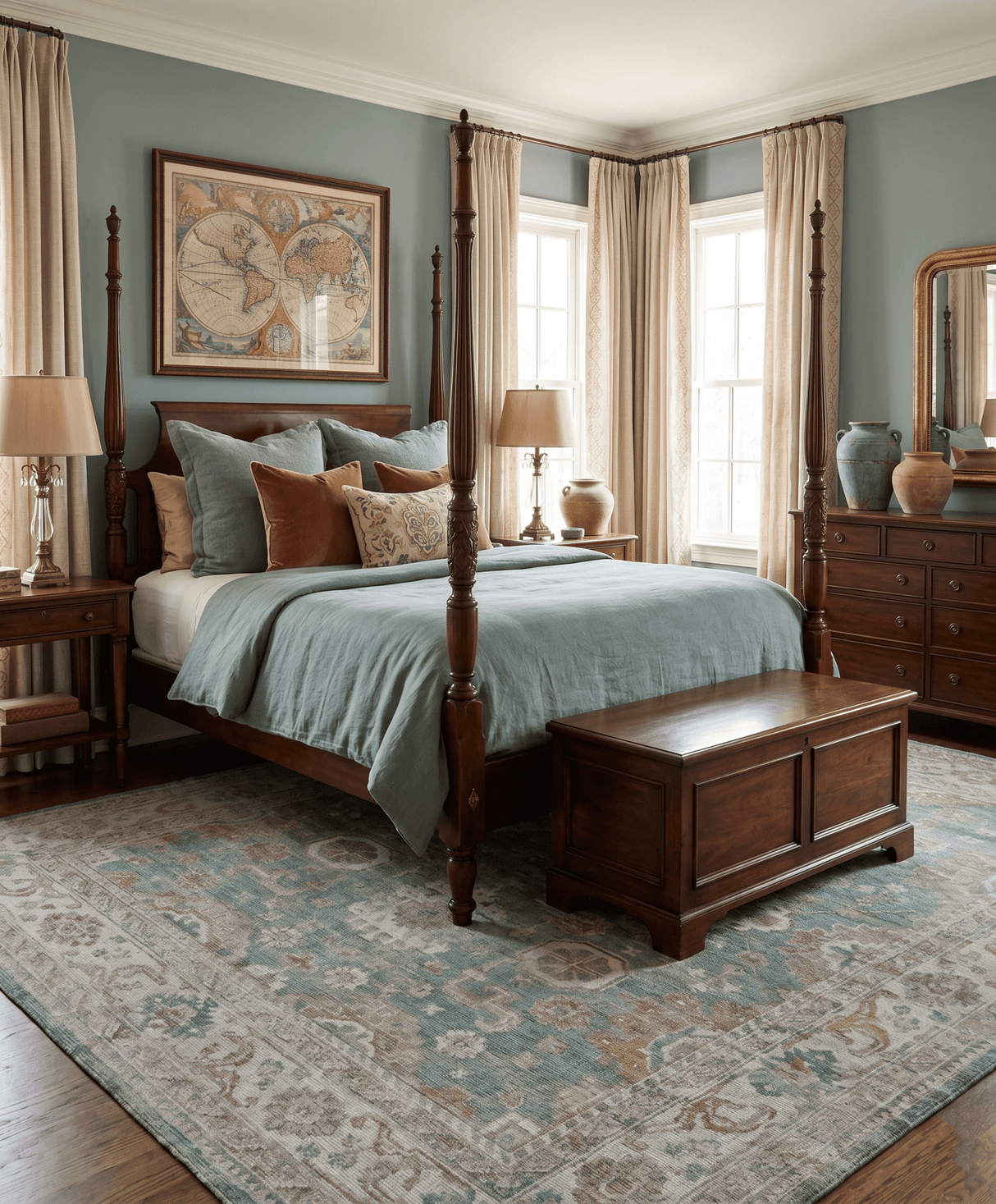 Traditional Brown And Teal Hand Woven Wool 8x10 Area rug