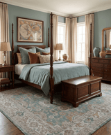 Traditional Brown And Teal Hand Woven Wool 8x10 Area rug