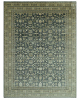 Traditional Design Charcoal And Beige 9x12 Hand Knotted Wool Area Rug